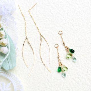Curve Sterling Silver Fringed Earring / Faux Gemstone Sterling Silver Pendant