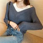 Color-block Mock-two Loose-fit Knit Top