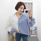 Tall Size Color-block Stripe Shirt Blue - One Size