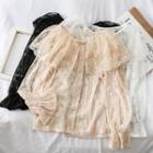 Ruffled-collar Button-down Lace Top