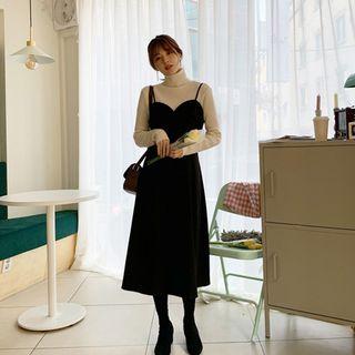 Sweetheart-neckline Pinafore A-line Dress Black - One Size