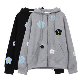 Flower Detail Hooded Zip Jacket