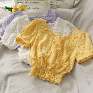 Ruffled-trim Smocked Crop Top In 6 Colors