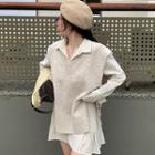 V-neck Tie-strap Vest / Striped Mini Shirtdress