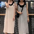 Set: Tank Top + Number Print Pinafore Dress