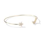 925 Sterling Silver Rhinestone Moon & Star Open Bangle As Shown In Figure - One Size