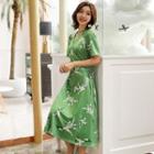 Print Short-sleeve A-line Wrap Dress