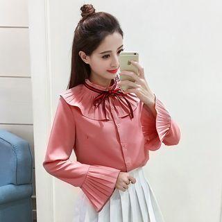 Pleated Trim Long Sleeve Shirt