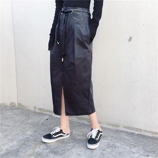 Tie-waist Slited Midi Skirt