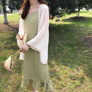Spaghetti Strap Midi Floral Dress / Open-front Light Jacket