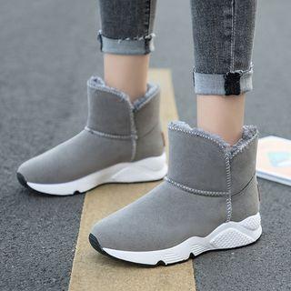 Leather Applique Faux-suede Snow Boots