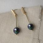 Faux Pearl Dangle Earring 157 - 1 Pair - Black Bead - Gold - One Size