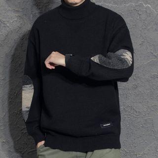 Mock-neck Elbow Patched Sweater