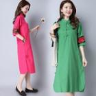 Elbow-sleeve Buttoned Panel Dress