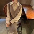 Long-sleeve Midi Pleated Shirtdress / Sleeveless Midi Knit Dress