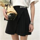Lettering Embroidered Pleated A-line Skirt
