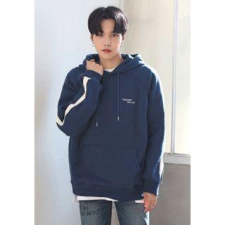 Contrast-trim Letter Embroidered Hoodie
