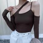 Off-shoulder Long-sleeve Irregular Knit Top