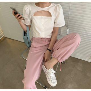 Short-sleeve Shirt / Embroider Flower Top / Pants