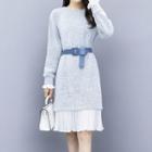 Mock Two-piece Belted Sweater Dress