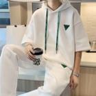 Set: Elbow-sleeve Hooded Applique T-shirt + Pants