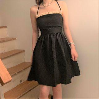Lace Trim Spaghetti Strap Mini A-line Dress Black - One Size