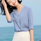 3/4-sleeve Chiffon Top / Fitted Skirt / Set