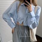 Drawcord Crop Shirt Sky Blue - One Size