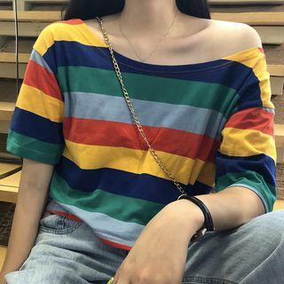 Striped Cropped Off-shoulder T-shirt