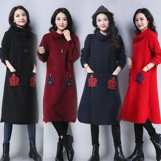 Long-sleeve Pocketed A-line Midi Dress