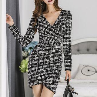 Plaid Long-sleeve Mini Sheath Dress