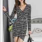 Plaid Long-sleeve Mini Sheath Dress