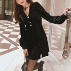 Heart Pearl V-neck Velvet Strap Dress