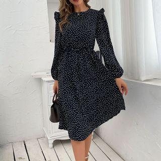 Polka Dot Long Sleeve Midi Dress