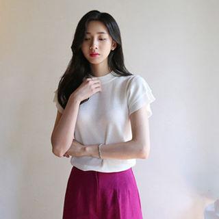 Round-neck Layered-sleeve Knit Top