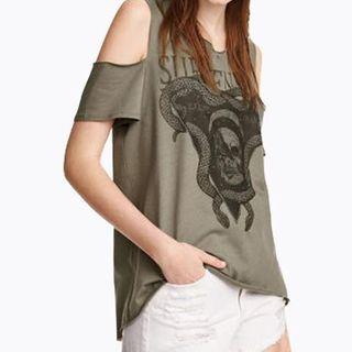 Printed Shoulder-cutout Short-sleeve T-shirt