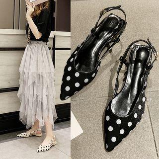 Pointy Toe Dotted Slingback Mules