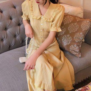 Peter Pan Collar Short-sleeve Ruffled Dress