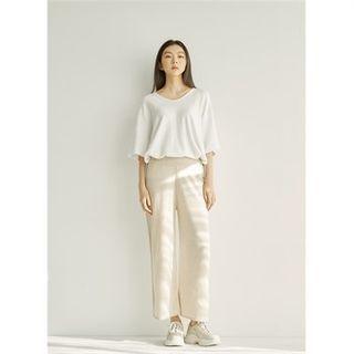 Wool Blend Knit Pants Cream - One Size