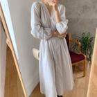 Pinstriped 3/4-sleeve Midi A-line Dress As Shown In Figure - One Size