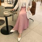 Wrap-front Pleated Long Skirt
