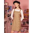 Button-trim Checked Pinafore Dress Beige - One Size