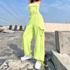 Set: Plain Camisole Top + High Waist Wide Leg Cargo Pants