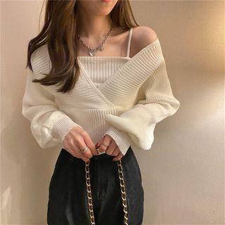 Mock Two Piece Puff-sleeve Knit Top