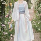 Set: Traditional Chinese Mesh Cover-up + Camisole Top + Midi Skirt