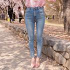Seam-trim Distressed Slim-fit Jeans
