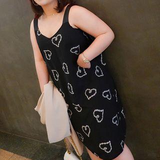 Sleeveless Heart Patterned A-line Midi Dress