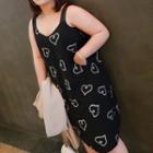 Sleeveless Heart Patterned A-line Midi Dress