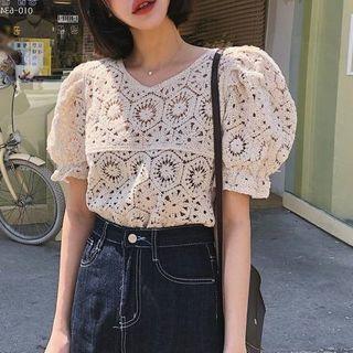 Pointelle Short-sleeve Top Off-white - One Size