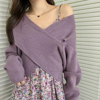 Ribbed Sweater / Spaghetti Strap Floral Print Midi A-line Dress